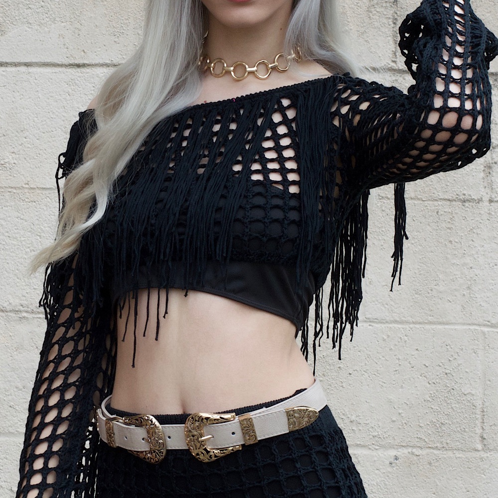 Crochet & Fringe Off Shoulder Crop Top - Picture 5 of 7